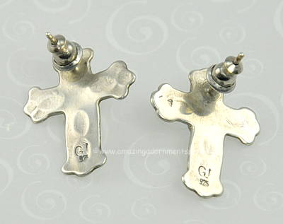 Sterling Silver Cross Earrings with Stone