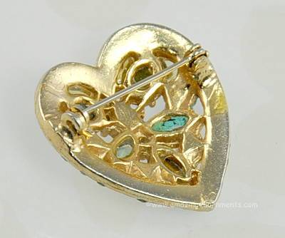 Vintage Rhinestone Heart Brooch