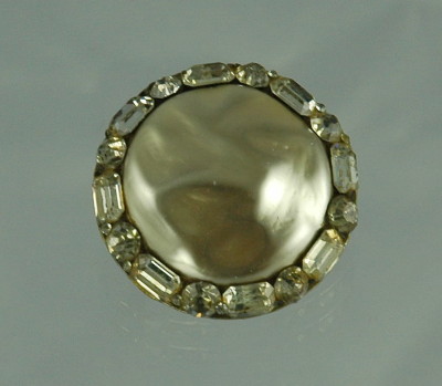 Baroque Pearl Brooch Ringed with Rhinestones