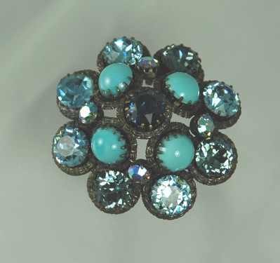 Show Stopping Dimensional Brooch in Blue's Signed AUSTRIA