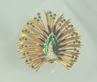 Outstanding Enamel Peacock Brooch Signed JOMAZ~  BOOK PIECE!