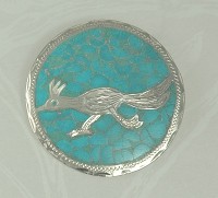Round Sterling Silver and Genuine Turquoise Pin