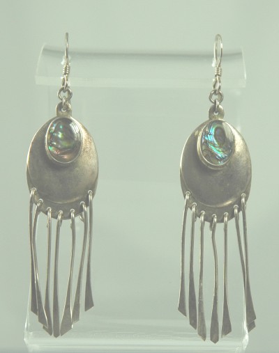 Sterling Silver Pierced Earrings with Hammered Dangles and Inlay