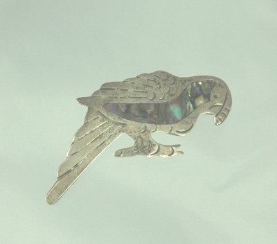 Mexican Sterling Parrot Pin with Beautiful Inlay