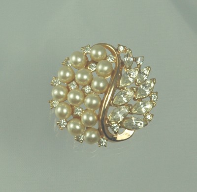 Heady TRIFARI Patent Pending Rhinestone and Faux Pearl Brooch