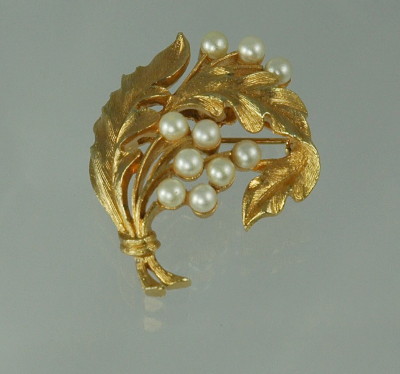 Sheaf  of Faux Pearls and Gold Tone Leaves from JJ