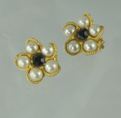 Alluring WEISS Gold Tone and Faux Pearl Clip-back Earrings
