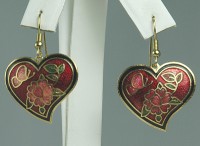 Cute Cloisonne Heart Dangle Earrings for Pierced Ears