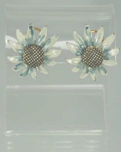 Signed BSK Vintage Enameled Floral Clips