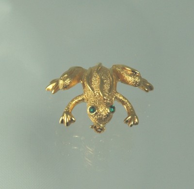 Darling Frog Pin with Green Rhinestone Eyes from NAPIER