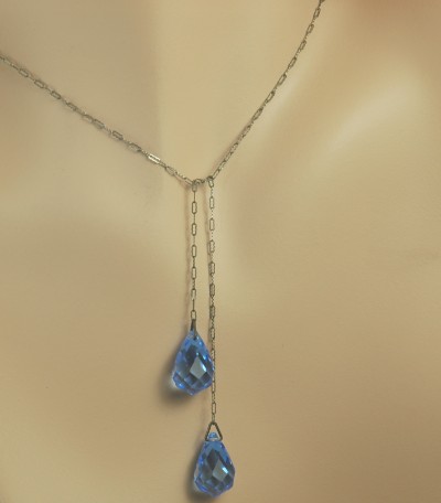 Vintage Blue Cut Glass Lariat Necklace - BOOK PIECE