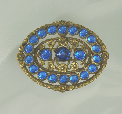 circa 30s Blue Paste Brooch with Marcasites