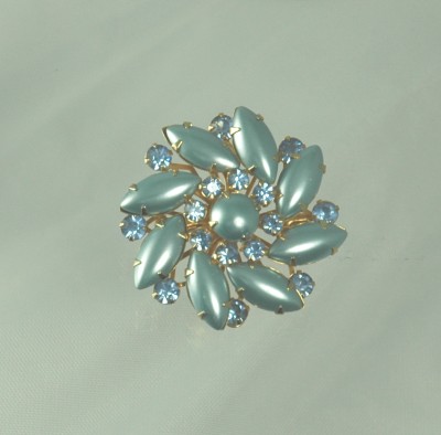 Beautiful Satiny Swirl of Blue Vintage Floral Brooch