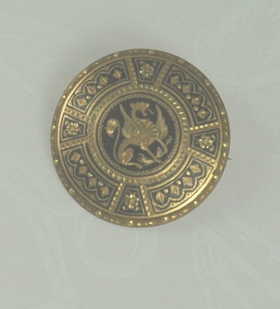 Old Brass Damascene Brooch with 