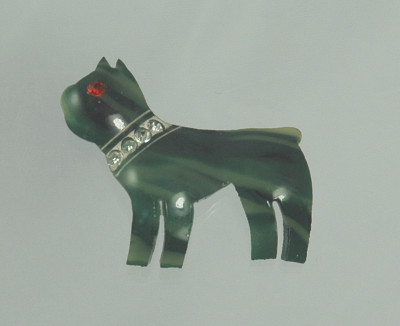 circa 1930s Celluloid Dog Pin with Rhinestones