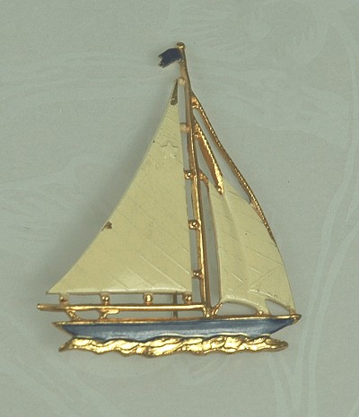 Early Enamel Sailing Sloop Brooch