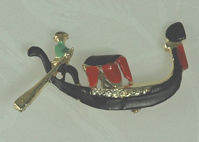 Venetian Style Gondola Pin with Rhinestones