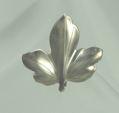 Signed HS Sterling Denmark Leaf Pin