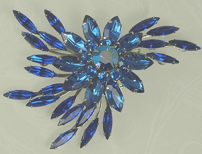 Beguiling Spray Brooch in Blues Signed JUDY LEE