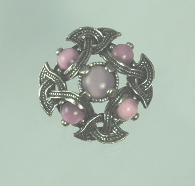 Celtic Designed Domed Brooch with Purple Cabochons