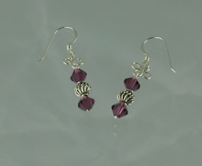 Sterling Silver and Swarovski Amethyst Crystal Four- Leaf Clover Dangles