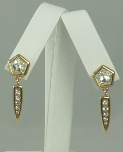 Contemporary Swarovski Gold- tone and Rhinestone Dangle Earrings