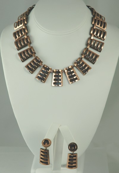 Cleopatra Style Vintage Copper Choker and Earring Set - Unsigned RENOIR
