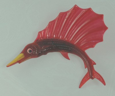 Red Celluloid Sail Fish Pin/Brooch - BOOK PIECE