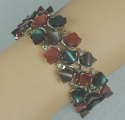 Vintage Thermoplastic Jewel Tone Leaves Bracelet