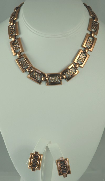 Vintage Copper Demi Signed RENOIR Necklace and Earrings