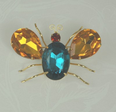 Huge Vintage Multicolored Rhinestone Spider Brooch