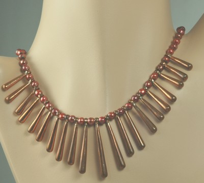 Vintage Copper Necklace with Graduating Spiky Dangles