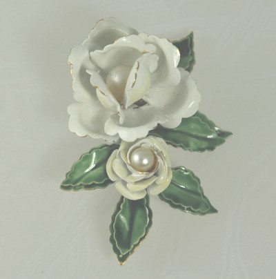 ORIGINAL by ROBERT Enameled Rose Pin~  Pre 1955