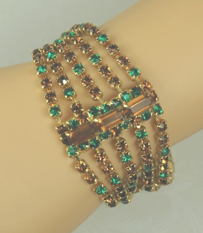 Vintage Five Strand Rhinestone Bracelet in Jewel Tones