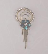 Retro Gold- tone and Rhinestone Fringed Pin and Pendant