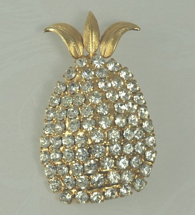 Golden Pineapple Pin Set with Clear Rhinestones