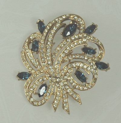 Vintage Montana Blue and Clear Rhinestone Nosegay Brooch