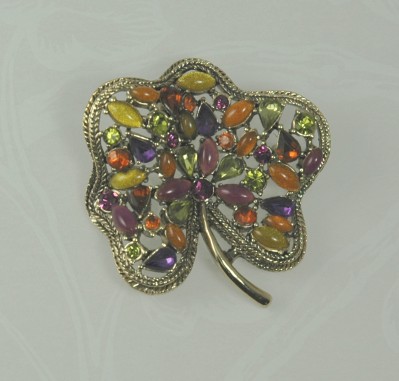 Very Early MONET Bejeweled Gold- tone Brooch