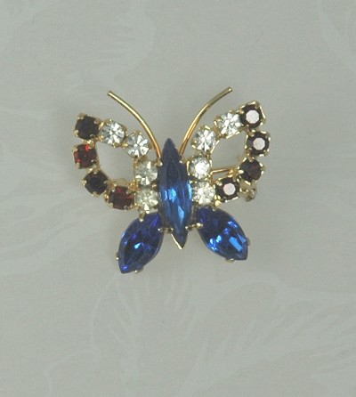 Sparkling Red, White and Blue Rhinestone Butterfly Pin