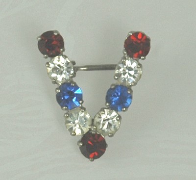 Vintage WWII Sterling Victory Pin in Red, White and Blue