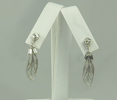 Sterling Silver Filigree and Rhinestone Earrings Signed CARL ART