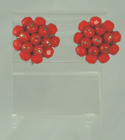 Signed LAGUNA Red Glass Crystal Ear Clips