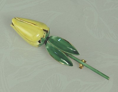 Summery Vintage Enamel Floral Pin Signed SANDOR