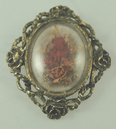 Victorian Style Brooch with Real Dried Flowers and 