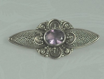 Beautiful Sterling and Amethyst Deco Bar Pin with 