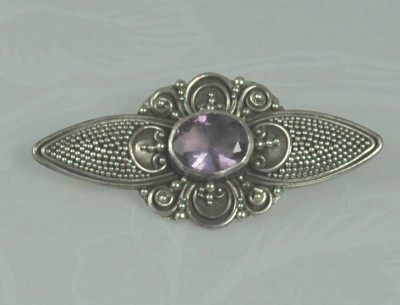 Beautiful Sterling and Amethyst Deco Bar Pin with 