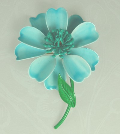 Striking 1960s Blue Enamel Floral Brooch