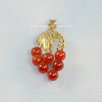 Darling Grape Leaf Pendant with Faux Coral Fruit