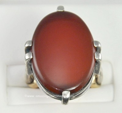 Sterling Silver and Amber Colored Stone Finger Ring Size 3.5