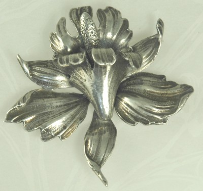 Life Like 1940s Sterling Orchid Brooch Signed GUGLIEMO CINI~  BOOK PIECE